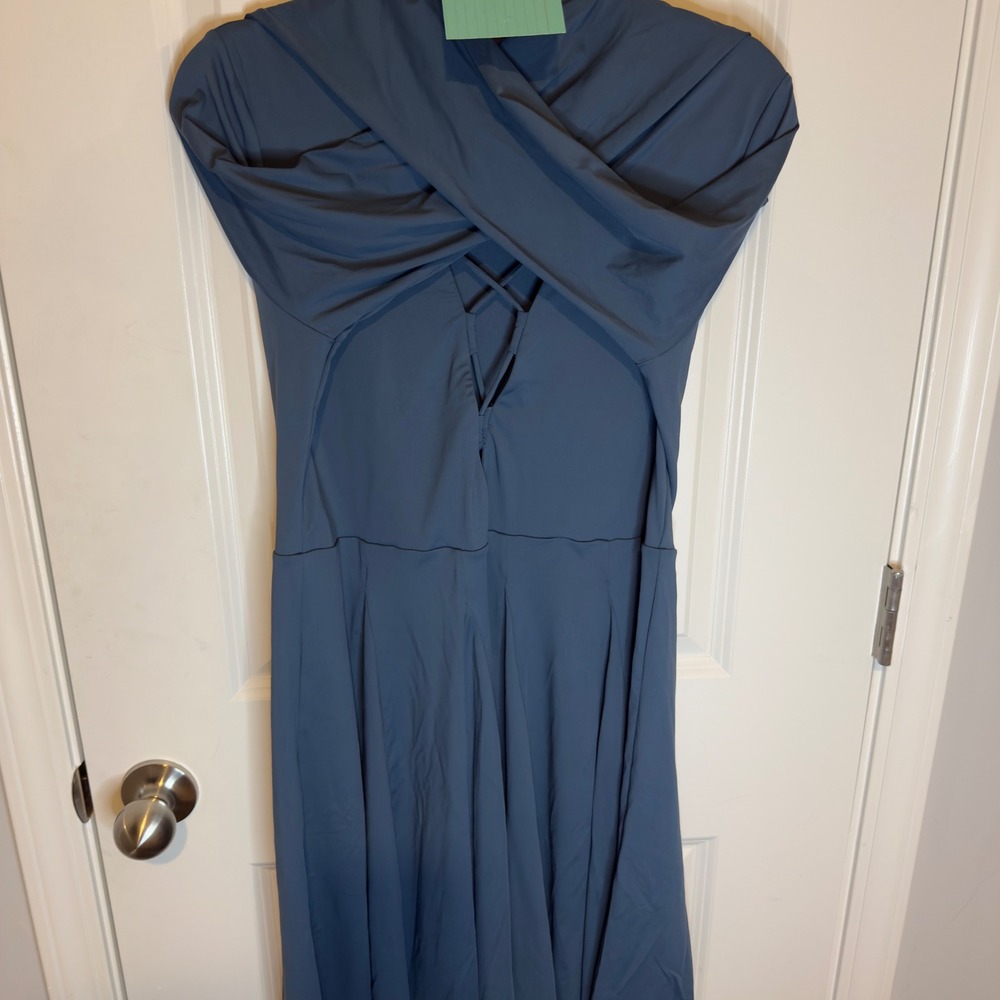 HALARA Long Sleeve Crisscross V Neck Athletic Mini Dress Blue XL - Picture 3 of 7